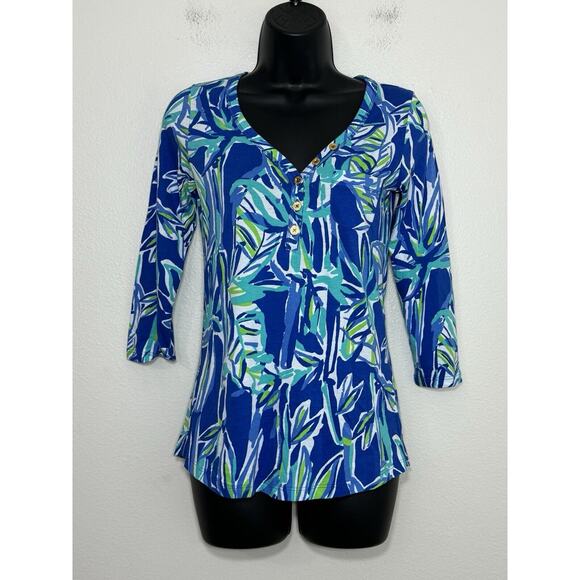 Lilly Pulitzer Blue Crush Bamboo Palmetto Top XXS Shirt Preppy Beach NWOT‎ - Picture 3 of 11